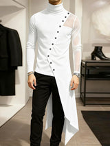 Men's Sheer Mesh Patchwork Long Hem Long Sleeve T-shirt SKUL43783