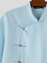Men's Solid Color New Chinese Style Asymmetric Short Sleeve Shirt SKUL56321
