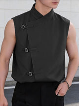 Men's Asymmetric Metal Buckle Strap Sleeveless Waistcoat SKUL61184