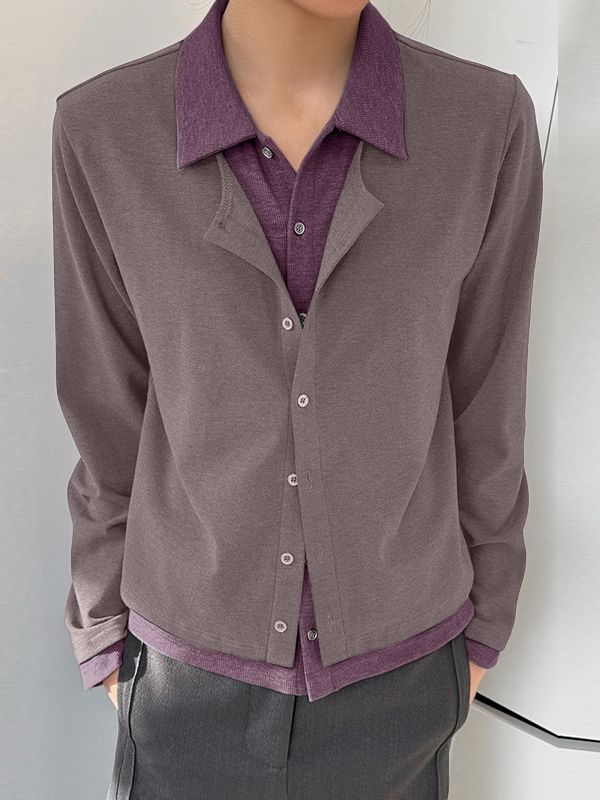 Men's Faux Two Piece Contrast Long Sleeve Cardigan SKUL50090