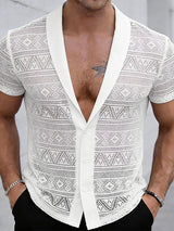 Men's Sheer Lace Mesh Short Sleeve Shirt SKUL57736