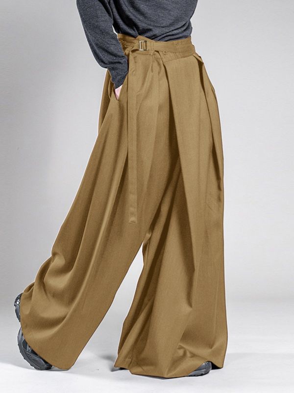 Men's Avant-Garde Pleated Layered Buckle Strap Pant SKUL59509