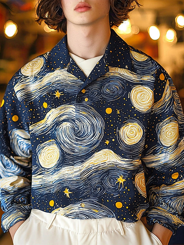 Mens Starry Sky Print Long-Sleeve Shirt SKUL02320