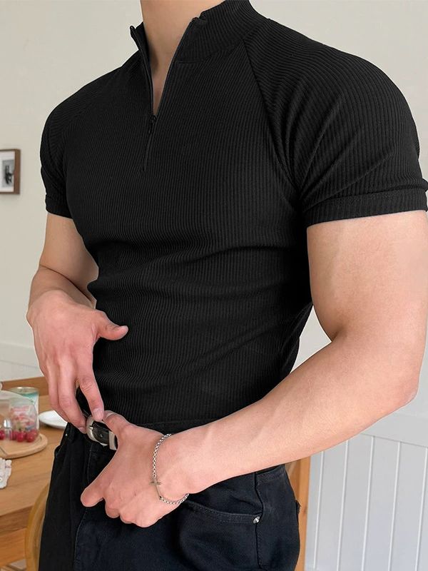 Men's Texture Half Zip Short Sleeve T-Shirt SKUL35294