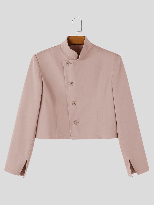 Men's Neo-Chinese Chic Evening Gala Asymmetric Slanted Button Stand Collar Cropped Blazer SKUL85479