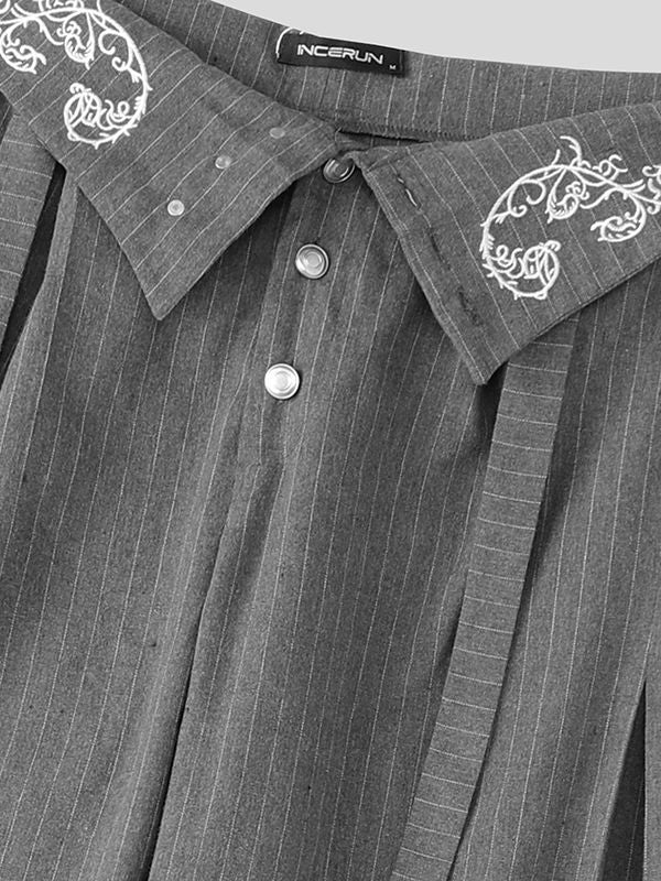 Men's Striped Embroidered Wide Leg High Waist Pant SKUL31995