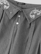 Men's Striped Embroidered Wide Leg High Waist Pant SKUL31995