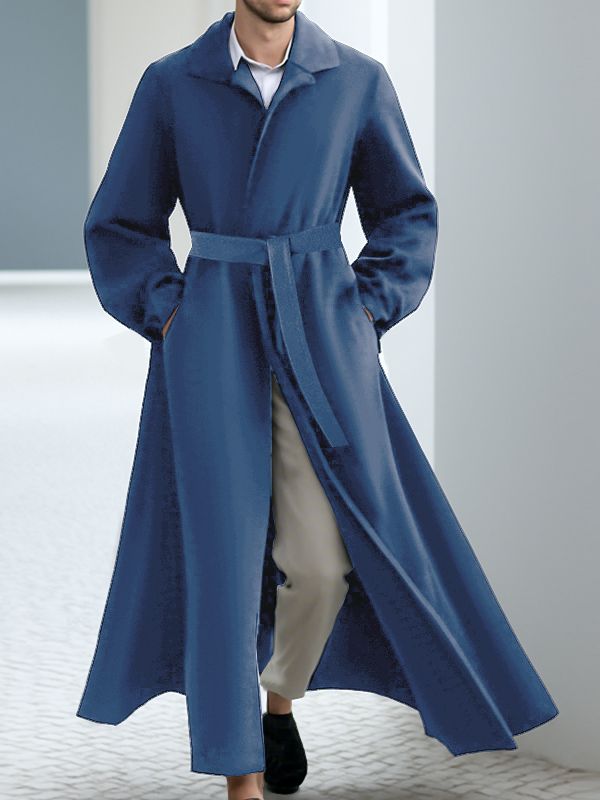 Men's Solid Waist Casual Trench Coat SKUL28416