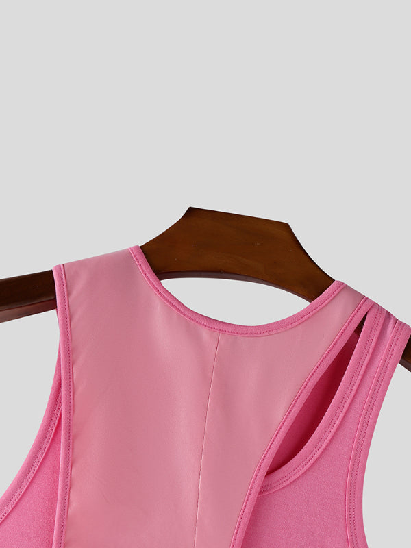 Men's Faux Leather Patchwork Casual Tank SKUL24928