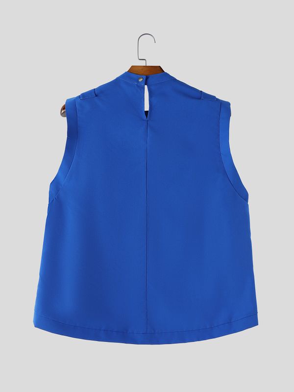 Men's Avant-Garde Mock Neck Shoulder Buckle Strap Detail Cropped Tank SKUL66047