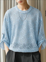 Men's Jacquard Sheer Knit 3/4 Length Sleeve T-Shirt SKUL38885