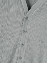 Men's Early Autumn Vacation Crinkle Texture Solid Button Down Short Sleeve Shirt SKUL81227