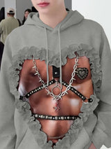 Men's Abs Print Metal Chain Patchwork Long Sleeve Sweatshirt SKUL42251
