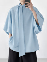 Men's Minimal Ribbon Design Stand Collar Long Sleeve Shirt SKUL50535