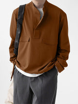 Men's Solid Color Stand Collar Casual Long Sleeve Shirt SKUL32034