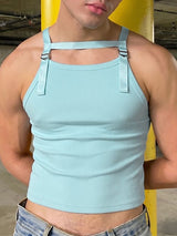 Men's Y2K Gender-Fluid Hardware Strap Ribbed Crop Tank SKUL73610