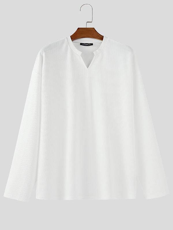 Men's Minimalist Textured Long Sleeve T-Shirt SKUL30772