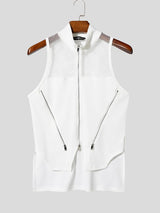 Men's Cyberpunk Streetwear Slim Fit Mesh Patchwork Multi Zipper Halter Mock Neck Tank SKUL63646