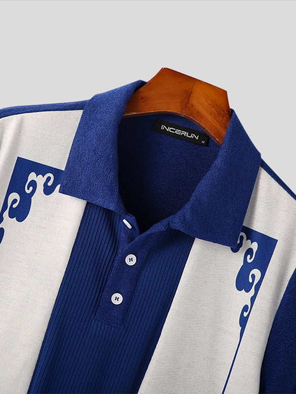 Mens Ethnic Pattern Patchwork Golf Shirt SKUK03534