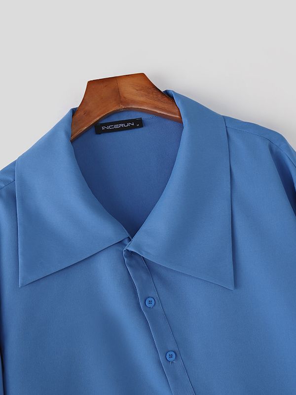 Men's Solid Color Asymmetrical Lapel Long Sleeve Shirt SKUL45983