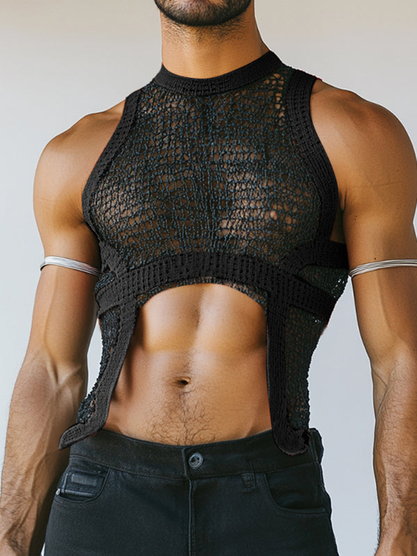 Mens Sheer Mesh Hollow Colorblock Tank SKUL12796