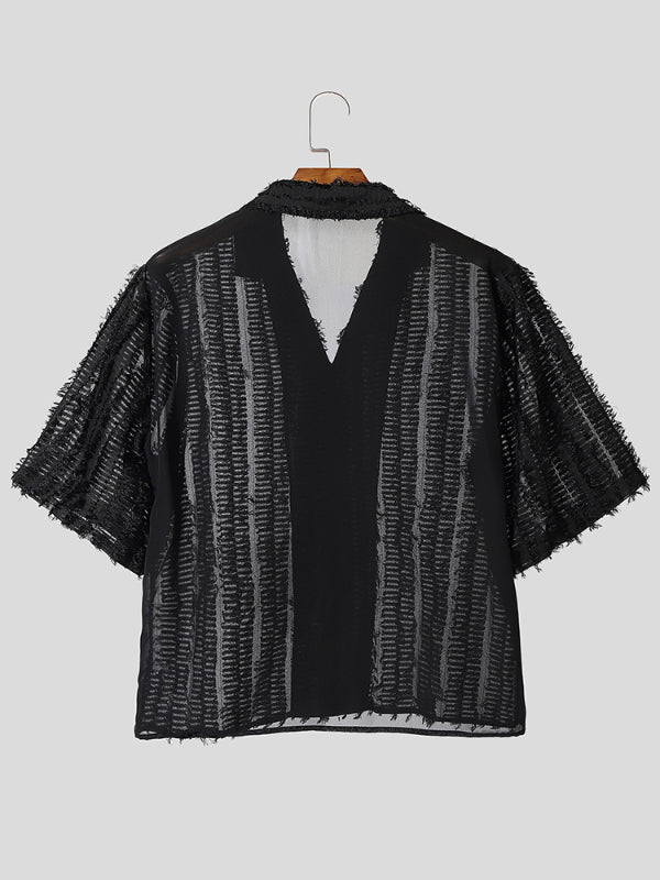 Men's Plush Fringe Short Sleeve Shirt SKUL24783