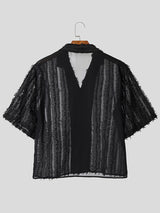 Men's Plush Fringe Short Sleeve Shirt SKUL24783