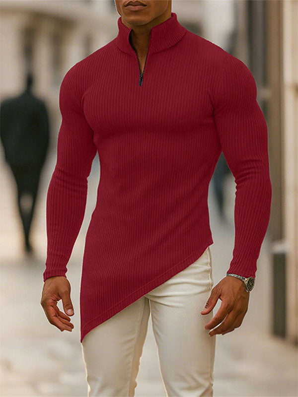 Men's Solid Color Irregular Hem Long Sleeve T-Shirt SKUL28502