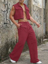 Men's Large Pocket Cropped Casual Two Pieces Outfit SKUL55304