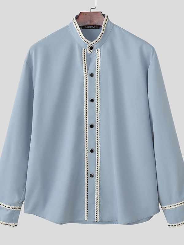 Men's Casual Contrast Color Long Sleeve Shirt SKUL45330