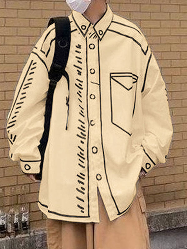 Mens Graffiti Style Outline Casual Long-Sleeve Shirt SKUL08524