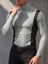 Men's Athletic Muscle Gym Workout Sheer Spliced Honeycomb Jacquard T-shirt SKUL84577