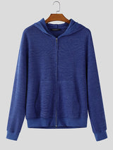Men's Solid Color Textured Hooded Long Sleeve Sweater SKUL30571