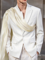 [Pre-order] Men's Avant-Garde Romantic Stage Runway Draped Chiffon Sash Single-Button Blazer SKUL89233