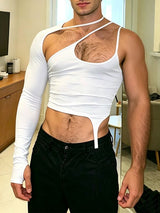 Men's Avant-Garde Asymmetrical Cutout One Sleeve Strappy Cropped Tank SKUL70309