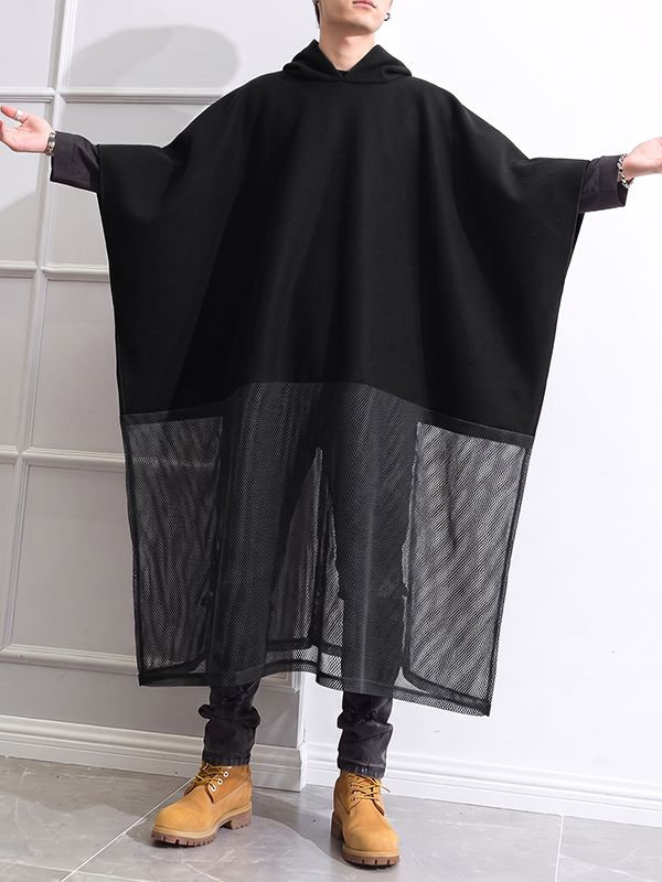 Men's Avant-Garde Darkwear Nightclub Party Sheer Mesh Patchwork Cape Cloak SKUL84578