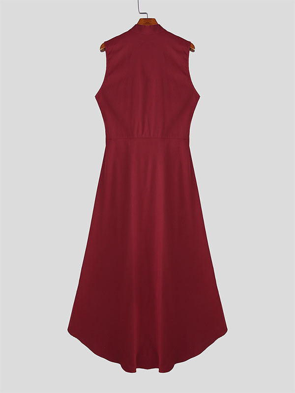 Men's Ruffled Hem Stand Collar Casual Waistcoat SKUL24564