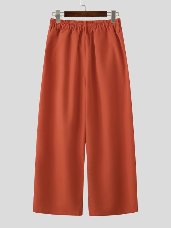 Men's Solid Color Frog Button Design Loose Long Pant SKUL60117