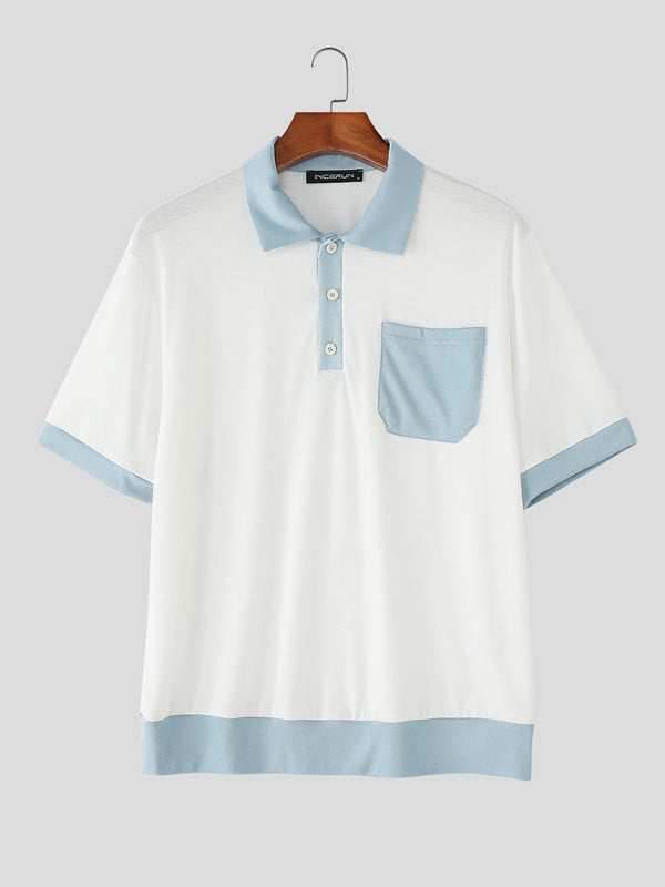 Mens Color Block Casual Short Sleeve Shirt SKUL18956