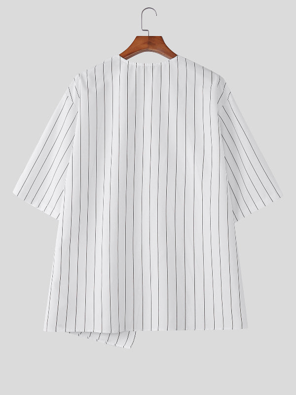 Men's Irregular Hem Striped Short Sleeve T-Shirt SKUL28182