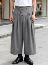 Men's Clean-Fit Minimalist Daily Commute Slanted Button Fly High-Waist Cropped Pant SKUL84631