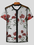 Mens Floral Embroidered See Through Shirt  SKUK50868