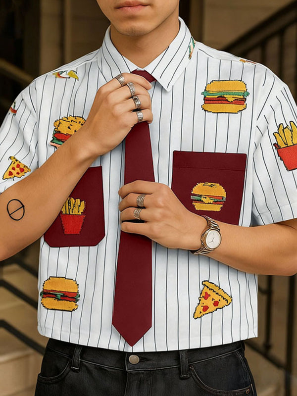 Men's Fun Print Color Block Striped Short Sleeve Shirt SKUL35037