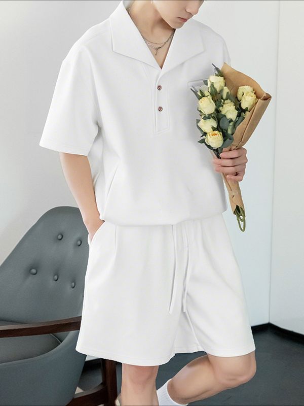 Men's Solid Simple Casual Two Pieces Outfit SKUL30703