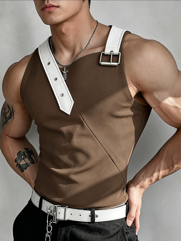 Men's Y2K Avant-Garde Asymmetrical Buckle Strap Muscle Fit Tank SKUL78147