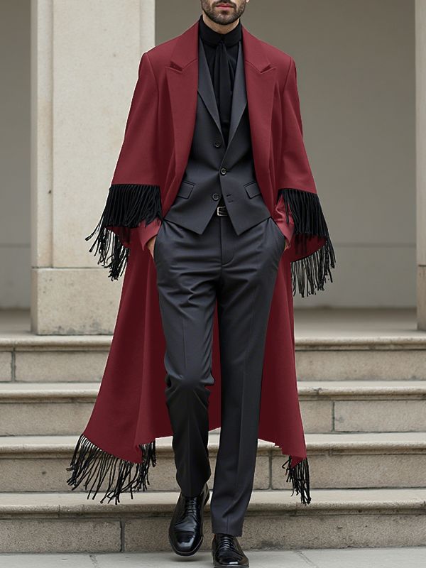 Men's Tassel Patchwork Long Casual Blazer SKUL35040