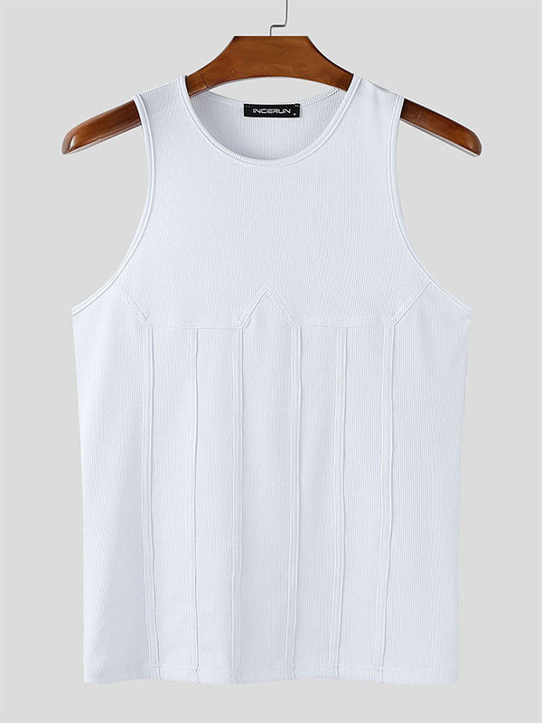 Men's Solid Color Knit Slim Fit Casual Tank SKUL15153