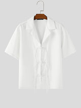 Mens Solid Color Lace-Up Short Sleeve Shirt SKUL09336