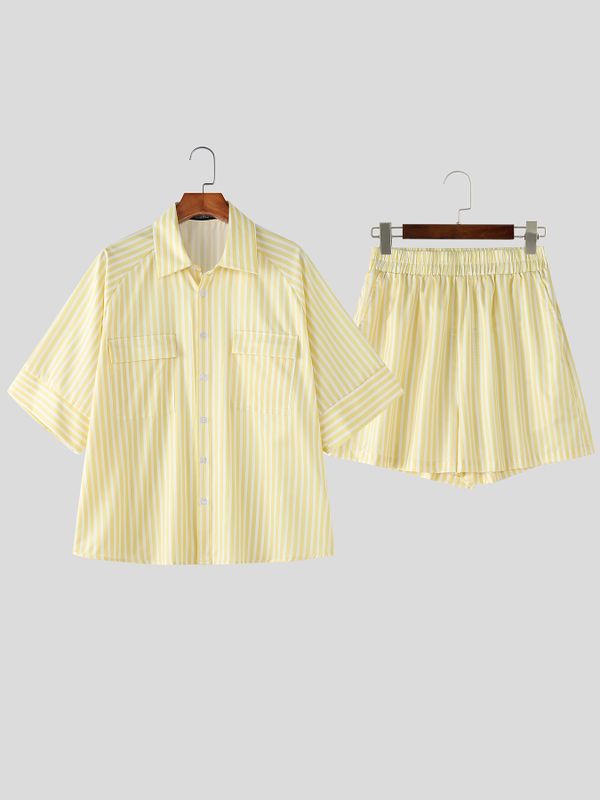 Men's Vacation Casual Lightweight Vertical Striped Two Pieces Outfit SKUL63012