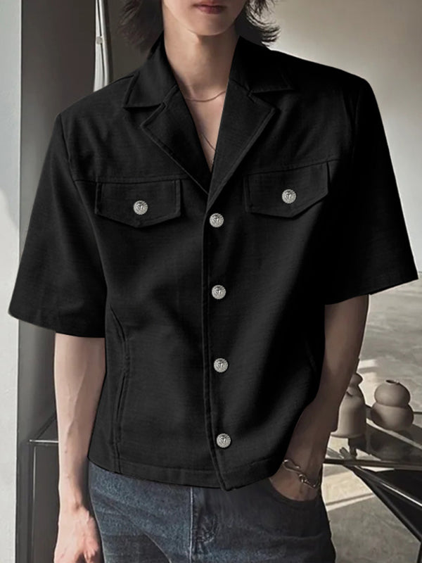 Men's Solid Color Loose Short Sleeve Shirt SKUL24795